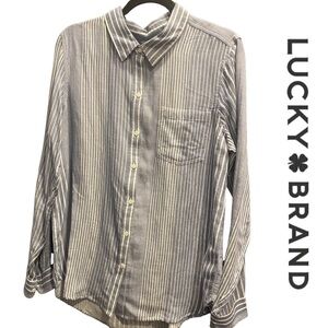 NWT | Lucky Brand | Women's Cotton Striped Button-Up Shirt | Blue & White | L